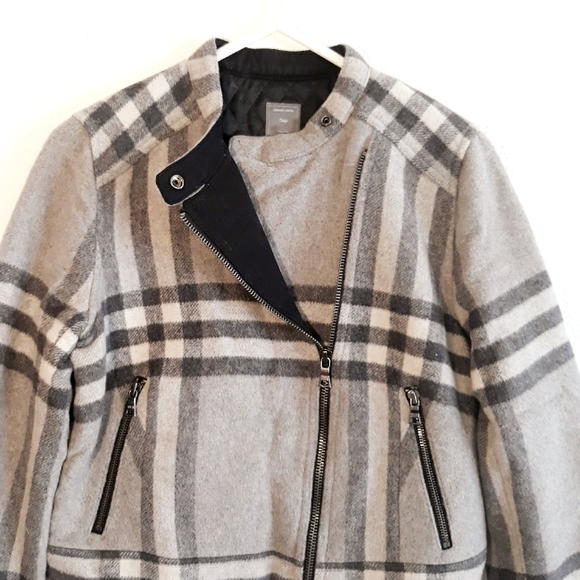GAP Gray Plaid Moto Jacket - Women Size Medium Wool Blend Jacket - Picture 5 of 11